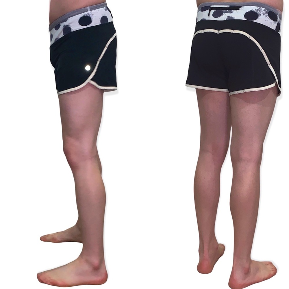 Lululemon SpeedUp Mid-Rise Lined Short 4" black; white and grey pattern waist